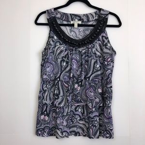 Dressbarn purple paisley top rhinestone neck S